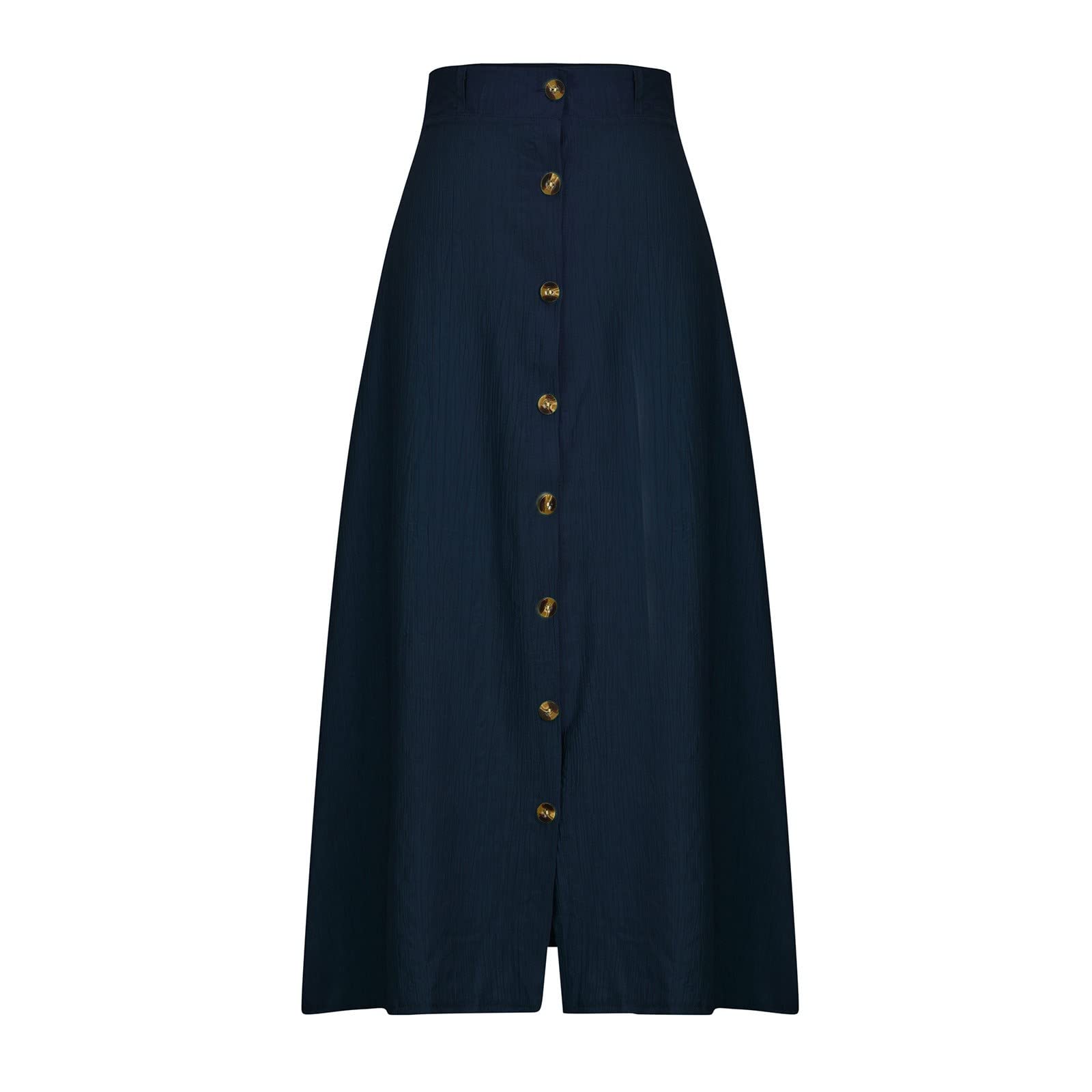 Jupe Lin Femme Taille Haute Ete Fente avec Boutons Couleur Unie Casual Jupes Mi Longue Chic Et élégant Grande Taille Léger Fluide Coton Et Lin De Plage Voyage Vacances Quotidien