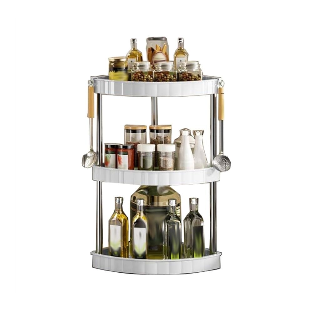 shangguanyun456 Spice Rack 3 Tier Kitchen Spice Rack Shelf Countertop Corner Multifunctional Seasoning Supplies Saving Organizer with Hooks(White)