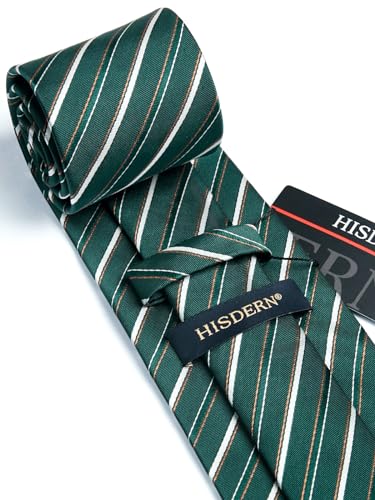 Image of HISDERN Mens Tie Striped Ties and Handkerchief Set Business Formal Woven Pocket Square Wedding College Stripe Necktie