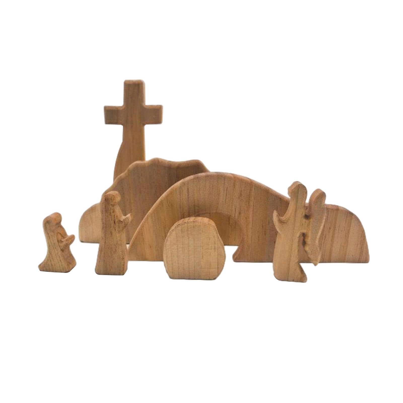 matumou Empty Tomb Easter Scene Decor Wooden Easter Resurrection Scene Jesus Tomb Tray Set Jesus Nativity Scene Ornament for Religious