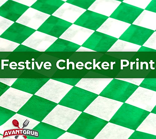Image of Avant Grub Deli Paper 300 Sheets. Turn Your Backyard Cookout Party into a Special Event with Green & White Checkered Food Wrapping Papers. Grease-Resistant 12x12 Sandwich Wrap Prevents Food Stains!