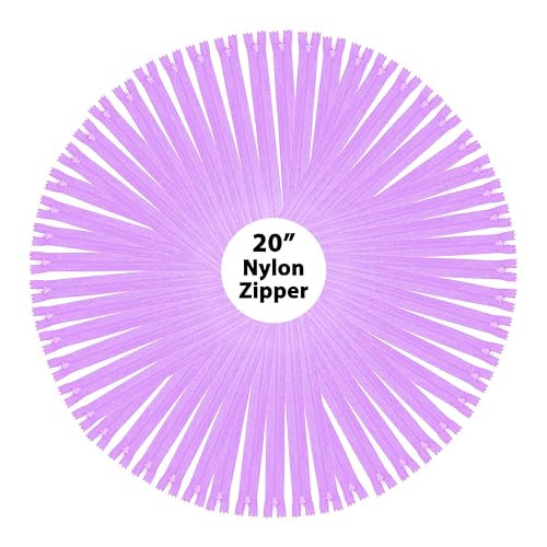Image of Mandala Crafts 60 PCs Lilac Closed-End 20 Inches Nylon Zippers for Sewing
