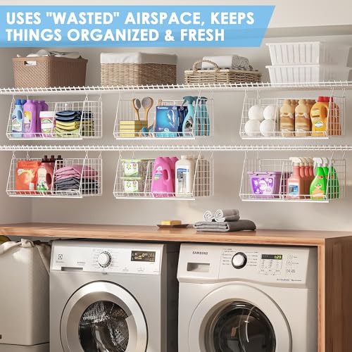 Image of 23.62 inch Extra-Long Under-Shelf Hanging Laundry Basket Organizer, 3-Pack Space-Saving Laundry Organizer, Fits Wire Shelving (Rod Diameter < 0.38 inch), Modular with Dividers for Custom Laundry Organization