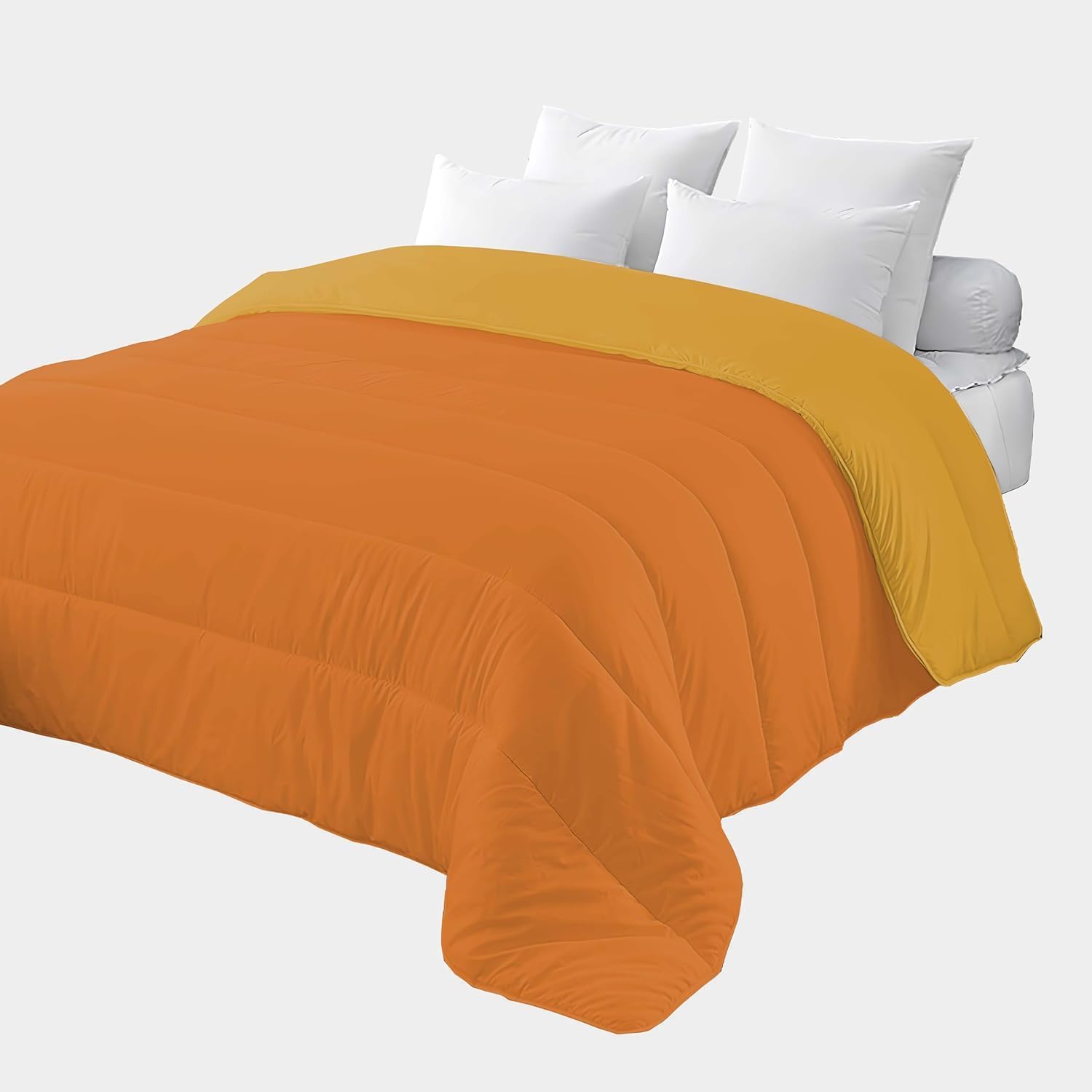Corredocasa - Piumone Una Piazza e Mezza 4 Stagioni Piumino Autunnale e Invernale con Imbottitura 350 g/m², Trapunta Double Face Morbida in Microfibra Sintetica (Arancione/Giallo, 1 Piazza e Mezzo)