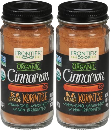 Frontier Co-op Organic Ground Cinnamon, 1.9 Ounce Bottle, Gourmet Quality Cinnamon, Full Balanced Spicy Flavor, Kosher (Pack of 2)