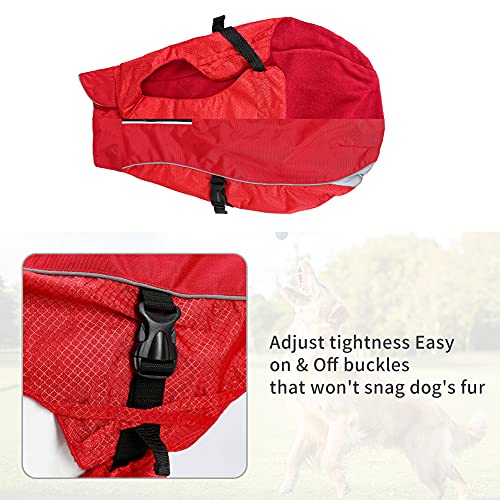 Waterproof Dog Coat Winter Warm Jacket, Dog Windproof Waterproof Coat with Fleece Lining Thicker Section, Adjustable Winter Warm Dog Jacket, Suitable for Large Dogs - 2XL Red - Image 3