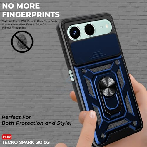 Image of AESTMO Tough Armor Tecno Spark GO 5G Bumper Back Case Cover | Ring Holder & Sliding Camera Shield Cover | 360 Degree Protection Back Case Cover for Tecno Spark GO 5G (Blue)