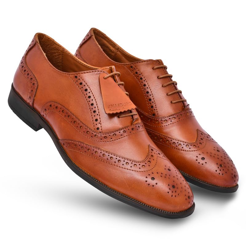 ARMADURO Mens Leather Brogue Shoe for Men Comfortable and Designer Shoes (TAN) (B0CWL64WFL) Amazon Price History, Amazon Price Tracker