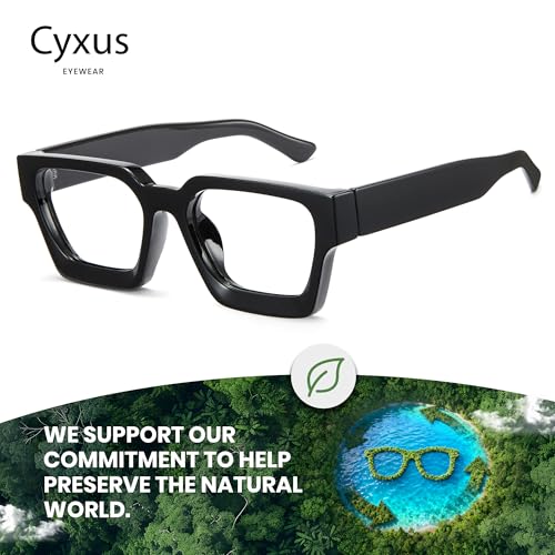 Image of Cyxus 99% Oversized Blue Light Blocking Glasses Women Men Chunky Rectangle Chic Preppy Frame Computer 8143