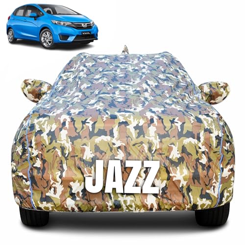Image of 100% Waterproof Car Body Cover for Honda Jazz with Mirror Pocket (Heat & UV Resistant, Triple Stitched, Soft Lining, Bottom Elastic & Piping) Camouflage, Military Print