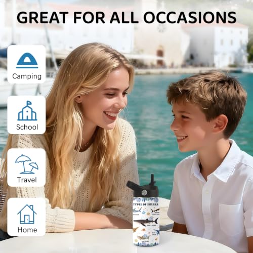 Image of EnglishShark Water Bottle for Daughter, Stainless Steel Insulated Tumbler with Straw Lid and Handle, 12oz Reusable Leak-Proof Bottle for Sports