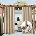 NICETOWN 2 Panels Weighted Blackout Cabana Curtains Outdoor Patio, W52 x L84 Windproof Top & Bottom Grommet & Back Tab, Thermal Heavyweight Drapes Keep Privacy for Yard/Porch, Biscotti Beige