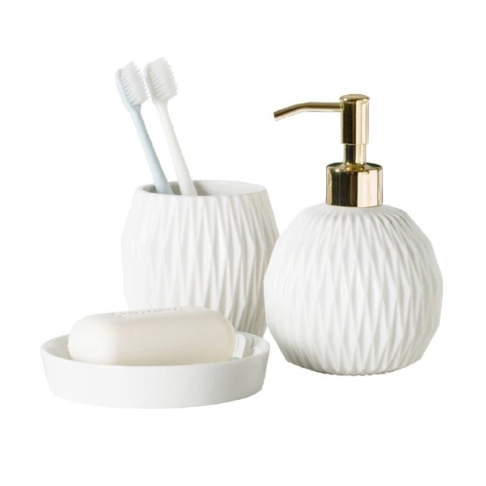 Set di accessori per il bagno Ceramica Include dispenser di sapone da 350 ml/11,8 oz, moderno piatto decorativo banco Arredamento per gli affittuari(White,3)