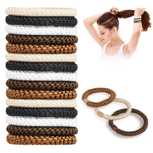 AUAUY 15pcs Gomas de Pelo EláSticas, Marrón Coleteros Pelo Mujer y NiñA, AlgodóN Tejidas Suaves Gomas para el Pelo, Gomillas Pelo NiñA sin DañOs, Coleteros para Numerosos Tipos de Cabello, Trenzado