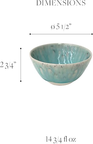 Miniatura 2 de Costa Nova Tazón de cerámica de cerámica para sopa y cereales de 15 onzas, colección Madeira, azul, apto para microondas y lavavajillas,