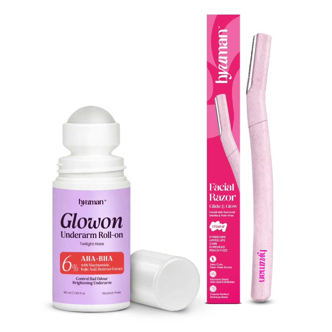 Hyuman Underarm Roll-On 40ml + Face Razor Combo | 6% AHA BHA, Niacinamide & Kojic Acid Roll-On for Bright Underarms | Gentle Face Razor for Women-picture-28
