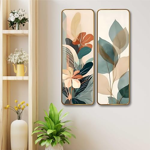 Image of Livin'luxe Abstract Botanical Floral Wall Panel Set of 2 | Sparkle Lamination MDF Wall Art | Modern Nature-Inspired Decor for Living Room, Bedroom & Hallway Walls (12 x 18 Inch) AS-11