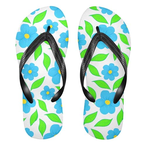 Blue Flowers Leaves Flip Flops for Beach Thong Sandals Anti-slip Lightweight Beach Shoes for Summer Swim Travel