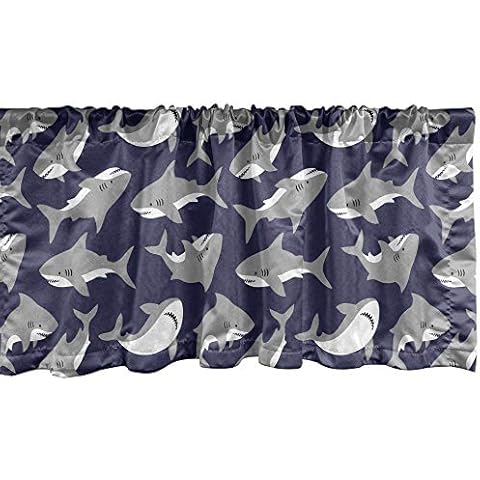 Lunarable Shark Window Valance, Nursery Themed Pattern of Childish Cartoon Silhouettes of Big Fish, Curtain Valance for Kitchen Bedroom Decor with Rod Pocket, 54" X 18", Indigo Cover