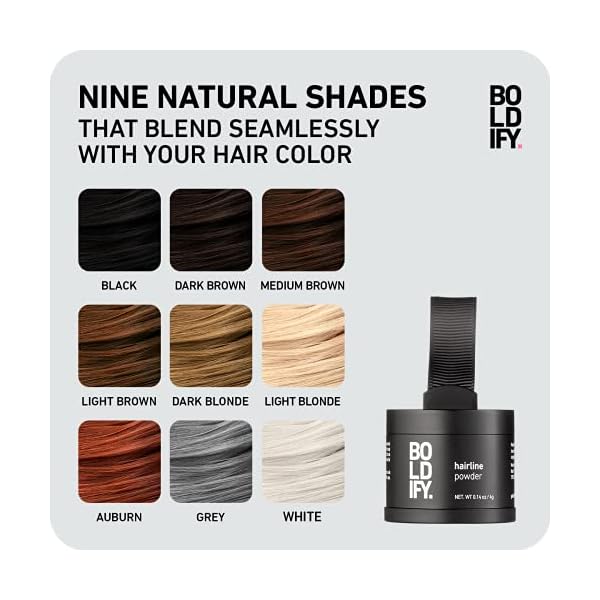 BOLDIFY-Hairline-Powder-Medium-Brown-Instant-Stain-Proof-48-Hour-Formula-Locks-On-for-Full-Body-Hair-Beard-Root-Touchup-Hair-Loss-Powder-Spray-for-Thinning-Bald-Spots-Gray-Root-Line BOLDIFY Hairline Powder - Root Touch Up & Hair Loss Cover Up, Instant Gray Coverage 48-Hour Stain-Proof Hair Color Powder for Women & Men, Hair Fibers and Hair Topper Alternative (Medium Brown)