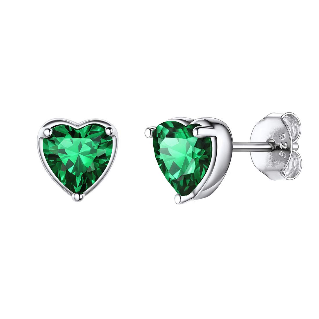 ChicSilver 925 Sterling Silver Sparkling Heart/Round/Princess Cut Birthstone Stud Earrings for Women Birthday Jewelry (with Gift Box)Recycled Claim Standard Blended