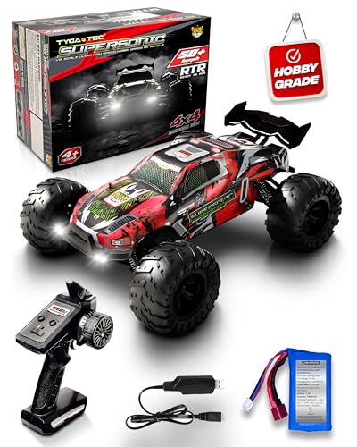 Image of Tygatec 1:16 All Terrain Supersonic Rc Car,45 Kph High Speed Remote Control Car with 2.4 Ghz Remote Control,Electric Vehicle Off-Road Truck,4X4 Wheel Drive Rc Trucks with Rechargeable Batteries,Red
