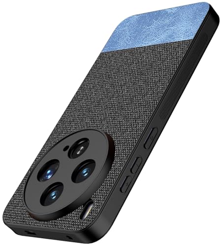 Image of Kapa Soft Fabric & Leather Hybrid Protective Back Cover for Vivo X300 5G | Shockproof Slim Hard Anti Slip Back Case (Black,Blue)