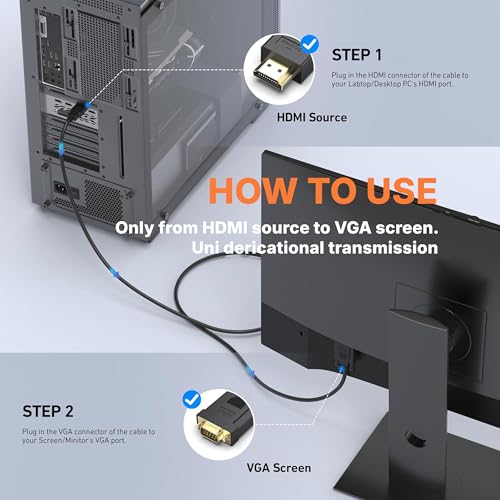 Image of Techie HDMI to VGA Cable 1.5m Full HD 1080p 60Hz Display Adapter Cable Plug-and-Play Digital to Analog Converter, Connect HDMI Laptop, PC, or TV Box to VGA Monitor or Projector (Black)