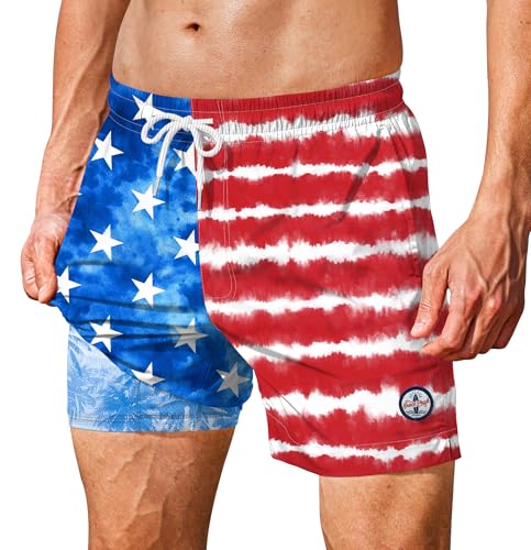 Image of Men's 5'' Swim Trunks with Compression Liner Graphic Beach Dry Fit Lightweight Bathing Shorts (S-XXL)
