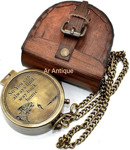 Brújula de Bolsillo de Latón Grabada con Estuche de Cuero - Vintage Náutica, Regalo Personalizado Único para Hombre, Camping y Senderismo miniatura 4