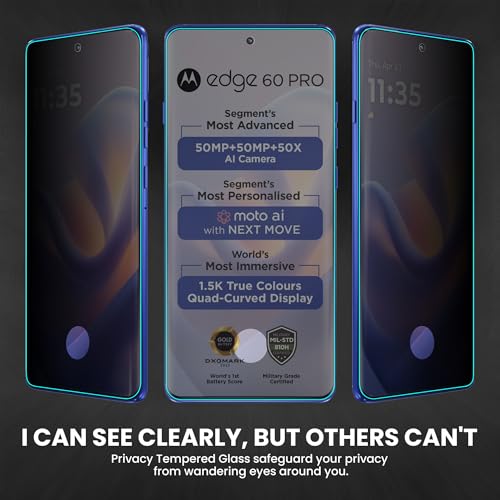 Image of FIRST MART Anti-Spy UV Tempered Glass for Motorola Edge 60 Pro | 9H Curved Display Screen Guard, Fingerprint Compatible | Pack of 2