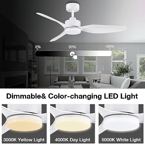 Image of Hoenofly 48 Inch Smart Ceiling Fans with Lights Remote Control,Dimmable LED Light,Outdoor Indoor Modern Ceiling Fan,Quiet DC Motor,WIFI Alexa App Workable,Matte White for Bedroom Living Room Patio