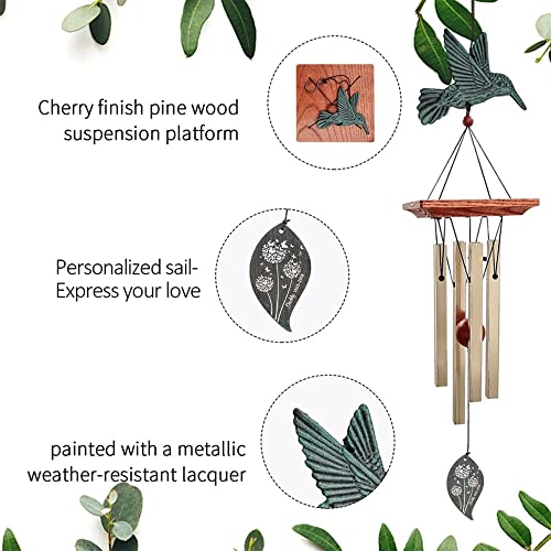 Image of ASTARIN Wind Chimes Personalized Hummingbird Butterfly Dragonfly, Small Memorial Wind Chimes Outdoor, Wind Chimes with 4 Square Tubes for Patio Home Yard Housewarming Hanging Decor,Bird Collection