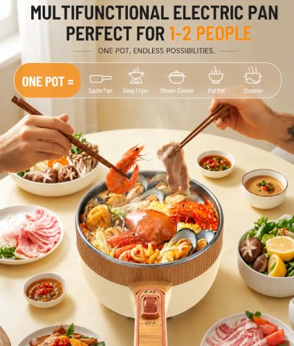 Image of Electric Hot Pot 1.5L Mini Portable Electric Pot Dual Power | Electric Cooking Pot with Saute Frying Functions for Ramen Pasta Steak Eggs Soup for Dorms Small Kitchen Camping RV Travel