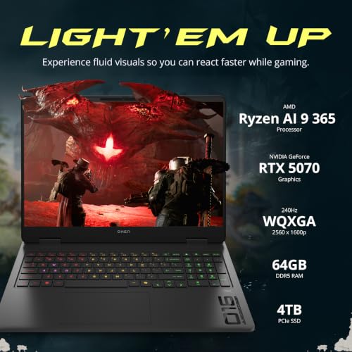 Image of HP OMEN 16 16 inch WQXGA 240Hz IPS Gaming Laptop, AMD Ryzen AI 9 365, NVIDIA GeForce RTX 5070 8GB, 64GB DDR5, 5TB Storage(4TB SSD+1TB Docking Station Set), RGB Backlit Keyboard, WiFi 6E, Win 11, Black