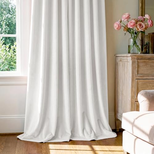 Image of White Velvet Curtains Light Dimming Privacy, W52 x L96, 2 Panels | Back Tab, 300GSM Thermal Insulated, Window Drapes for Daughter Bedroom, Sliding Door, Home Office, Setting Room, Guest Room