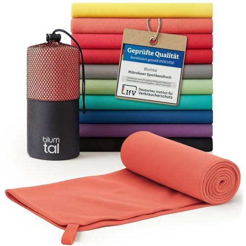 Blumtal Mikrofaser Handtuch 120x60 cm leicht & extra saugstark - schnelltrocknende Microfaser Handtücher - Fitness Handtuch/Mikrofaser Strandtuch/Gym Towel - Reisehandtuch kompakt - Coral - Rot