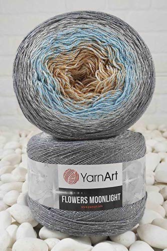 Image of YarnArt Flowers Moonlight Glitter Cotton Yarn, Soft, Rainbow Crochet, Metallic Lurex handknit Shiny, Silvery Cake, Multicolor Cotton, 1 Skein Weight 9.17oz Lenght 393.7 inches, 1 Fine Yarn (3268)