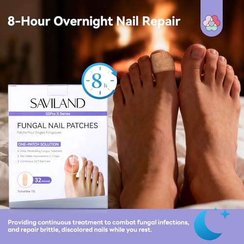 Image of SAVILAND Extra Strength Fungal Nail Patches FSA-HSA: 64 Patch Overnight Repair 1% Tolnaftate Toenail Treatment Nighttime Nail Renewal Restores Damaged Nails Discolored Thick Yellow
