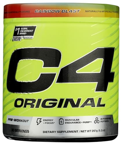 Image of C4 Original Pre Workout Powder Sugar Free for Men & Women 200mg Caffeine + CarnoSyn Beta-Alanine + Creatine + AI Peptides - Rainbow Blast, 30 Servings