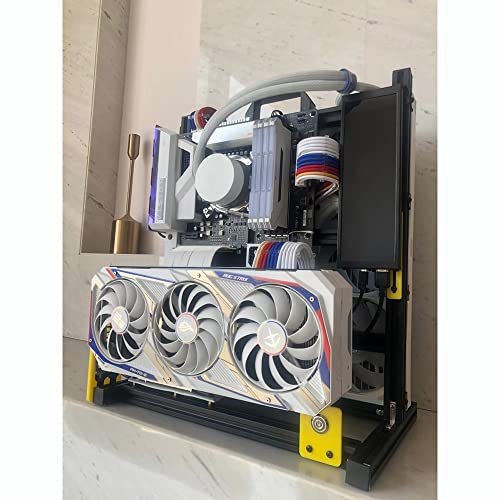 Banco de pruebas ATX para PC con mango portátil, chasis abierto para refrigeración por agua y aire, compatible con overclock y HTPC, soporte para tarjeta gráfica (negro y amarillo) miniatura 3