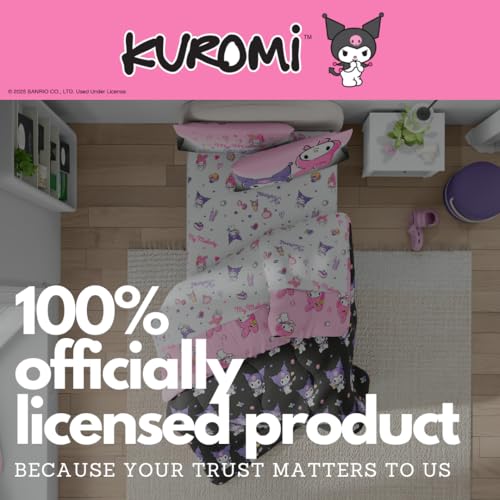 Image of Franco Sanrio Kuromi & My Melody Bedding 5 Piece Super Soft Cozy Reversible Comforter and Sheet Set with Sham, Twin, (Officially Licensed Product) (Pack of 4)