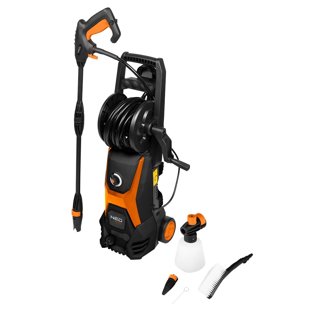 NEO TOOLS Rondella ad alta pressione 1600 W, 135 bar, pulizia potente per auto, terrazza e giardino, incluso set di accessori, ideale per gli amanti del fai da te e del giardino