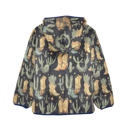 Cowboy Boots and Cactus Pattern Toddler Fleece Jacket Girl Boys Hooded Fleece Jacket Coat Warm Outwear Zip-up 3-10T2