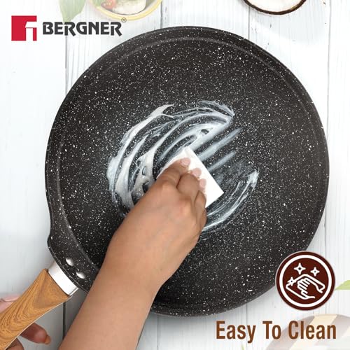 Image of BERGNER Ivory Black Granite Non-Stick 28cm Dosa Tawa, 3-Layer Marble Healthy Non-Stick Coating, Forged Aluminium, PFOA Free, Non Toxic, Large Flat Dosa Tawa, Induction and Gas Stove Ready - Black