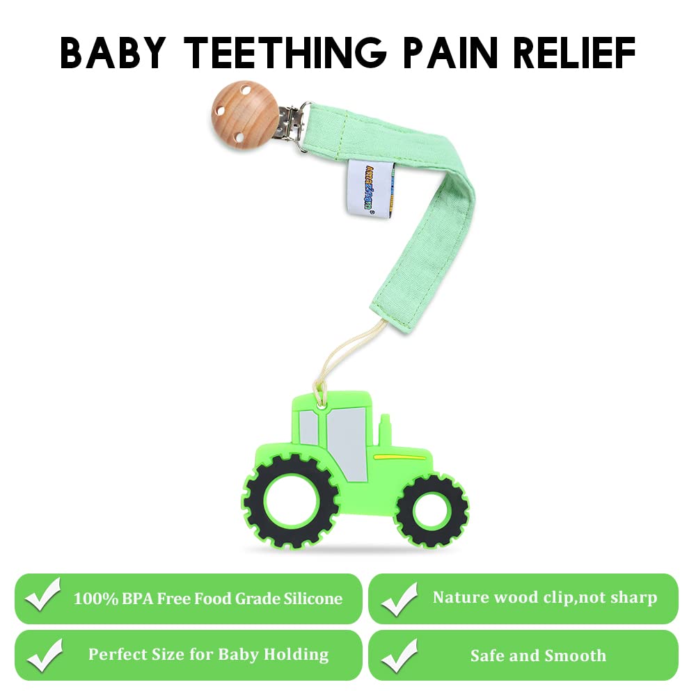 Juguete mordedor de silicona de grado alimenticio para bebés con soporte para chupete, juguetes de alivio del dolor de dentición para niños y niñas, apto para congelador, sin BPA (verde) 4