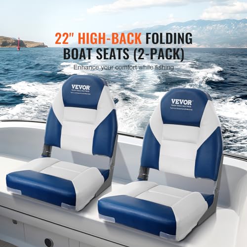 VEVOR Boat Seats, 21.85" High Back Boat Seat, Folding Boat Chair with Thickened Sponge Padding and Hinge, Fold-Down Boat Captain Chairs for Fishing Boat, Sightseeing Boat, Speedboat, Canoe, 2-Pack - Image 3