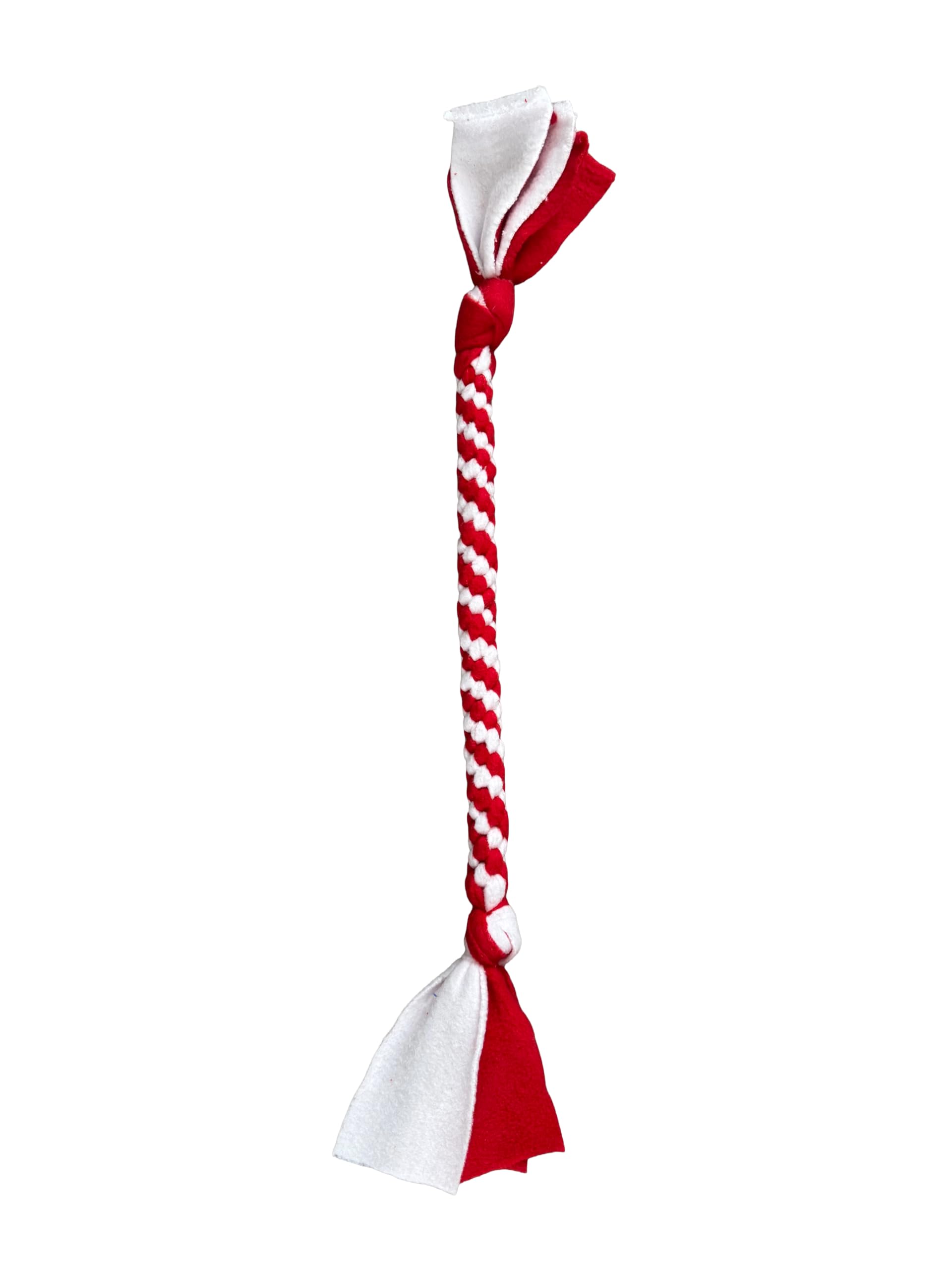 Handmade Anti-Pill Fleece Dog Tug Toy Durable for Dogs & Puppies, Red and White