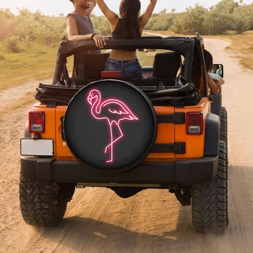 Image of Pink Flamingo Spare Tire Cover Dust-Proof Wheel Tire Cover Fit Trailer, RV, SUV and Many Vehicle 16 Inch