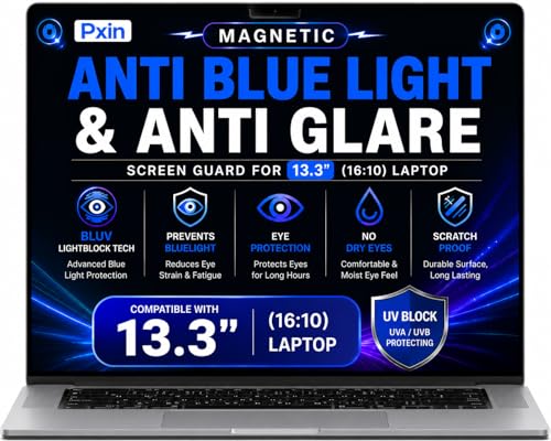 Image of Pxin Magnetic Laptop Anti Bluelight and Anti Glare Screen Guard compatible with 13.3 Inch (16:10) Laptop | BLUV Lightblock Tech | Scratch Proof | Prevents bluelight | Eye Protection | No Dry Eyes
